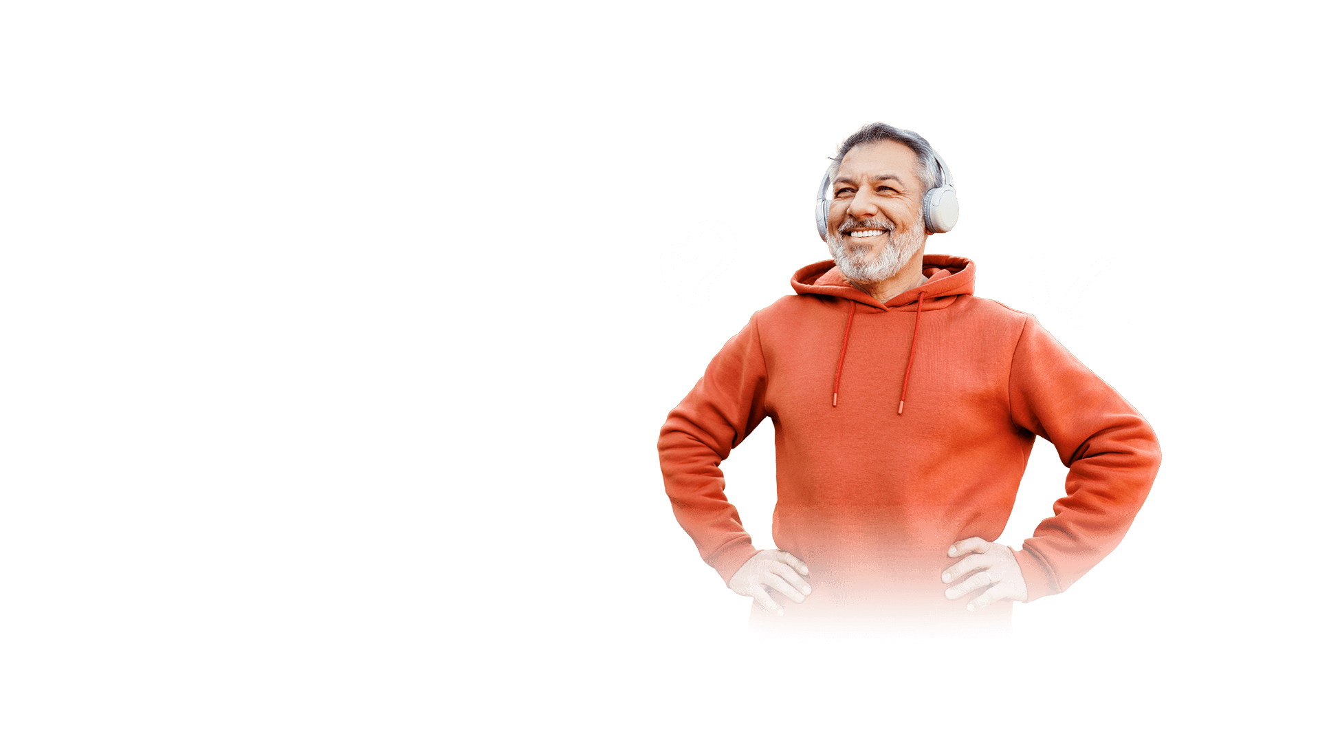 Man wearing an orange hoodie with a black background