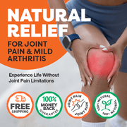 Advertisement for natural relief for joint pain and mild arthritis with a person holding their knee.