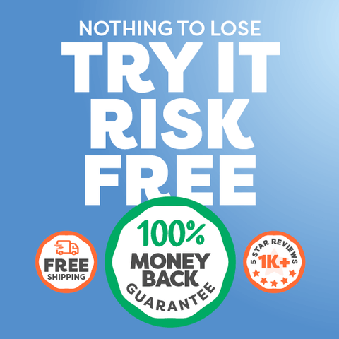 Promotional graphic with text 'Nothing to Lose, Try It Risk Free' on a blue background.