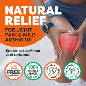 Advertisement for natural relief for joint pain and mild arthritis with a person holding their knee.