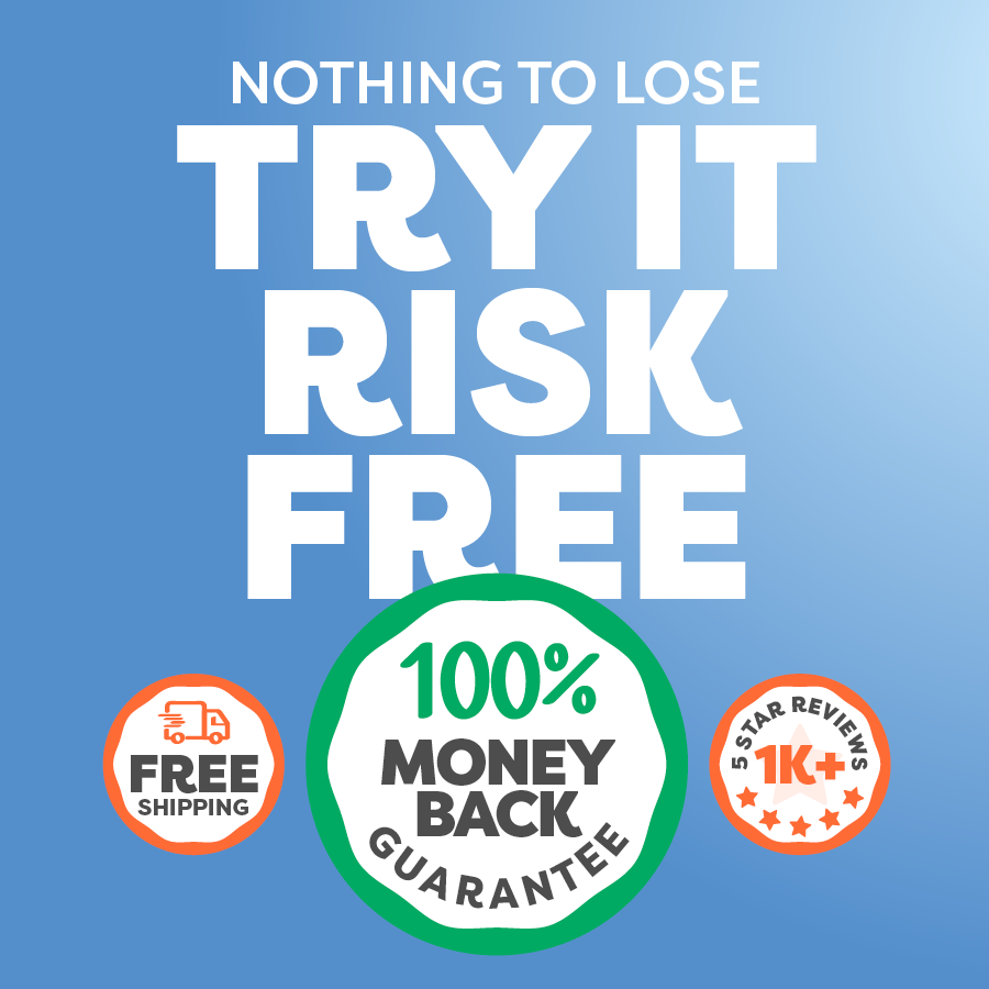 Promotional graphic with text &#39;Nothing to Lose, Try It Risk Free&#39; on a blue background.