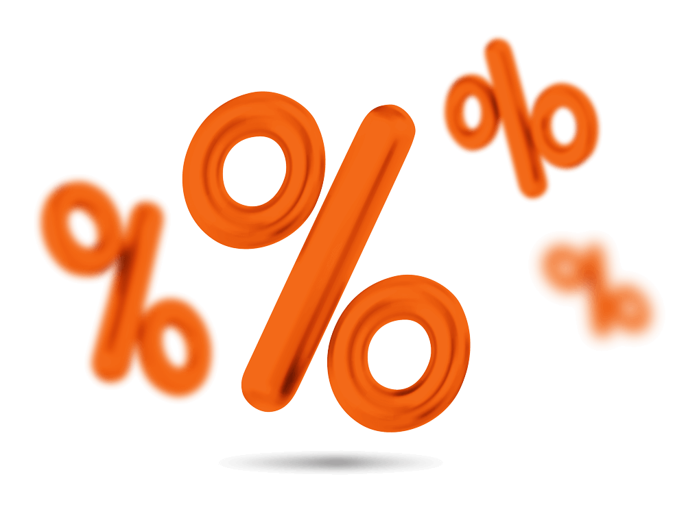 Orange percentage symbol on a black background